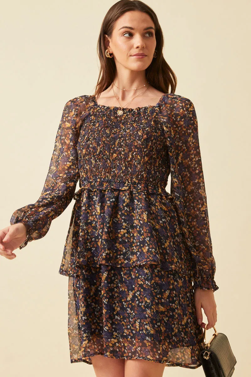 Womens Smocked Square Neck Ditsy Floral Tiered Dress sold by Hayden