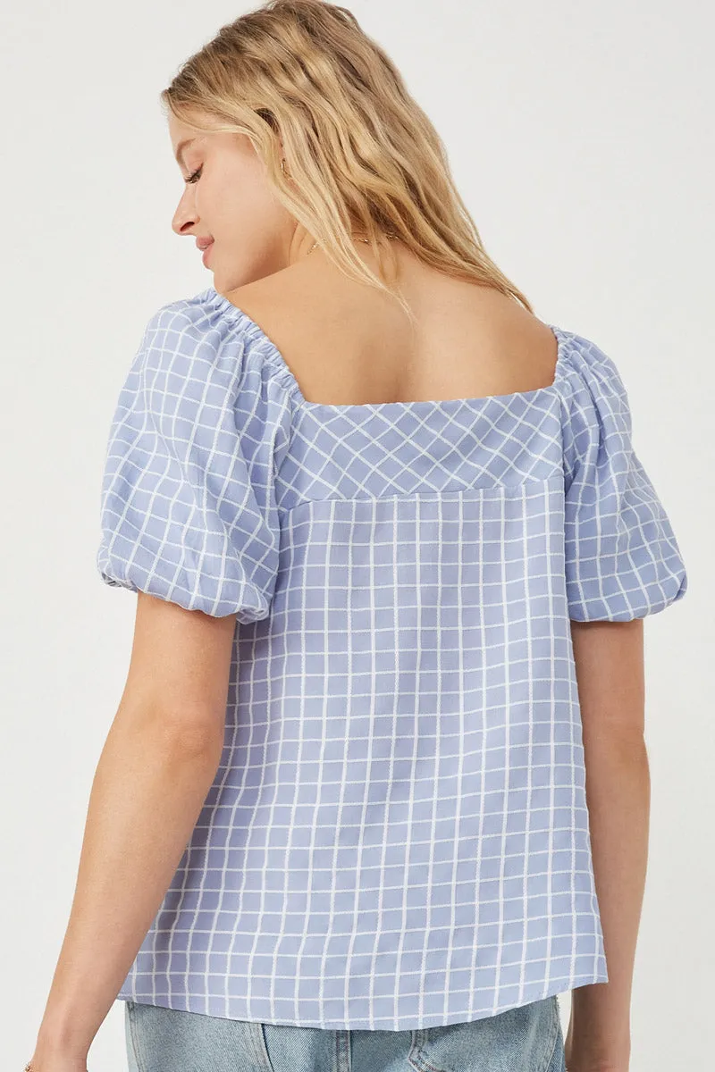 Womens Textured Plaid Square Neck Puff Sleeve Top sold by Hayden product image thumbnail 5