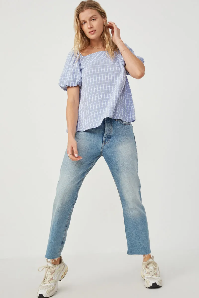 Womens Textured Plaid Square Neck Puff Sleeve Top sold by Hayden product image thumbnail 3