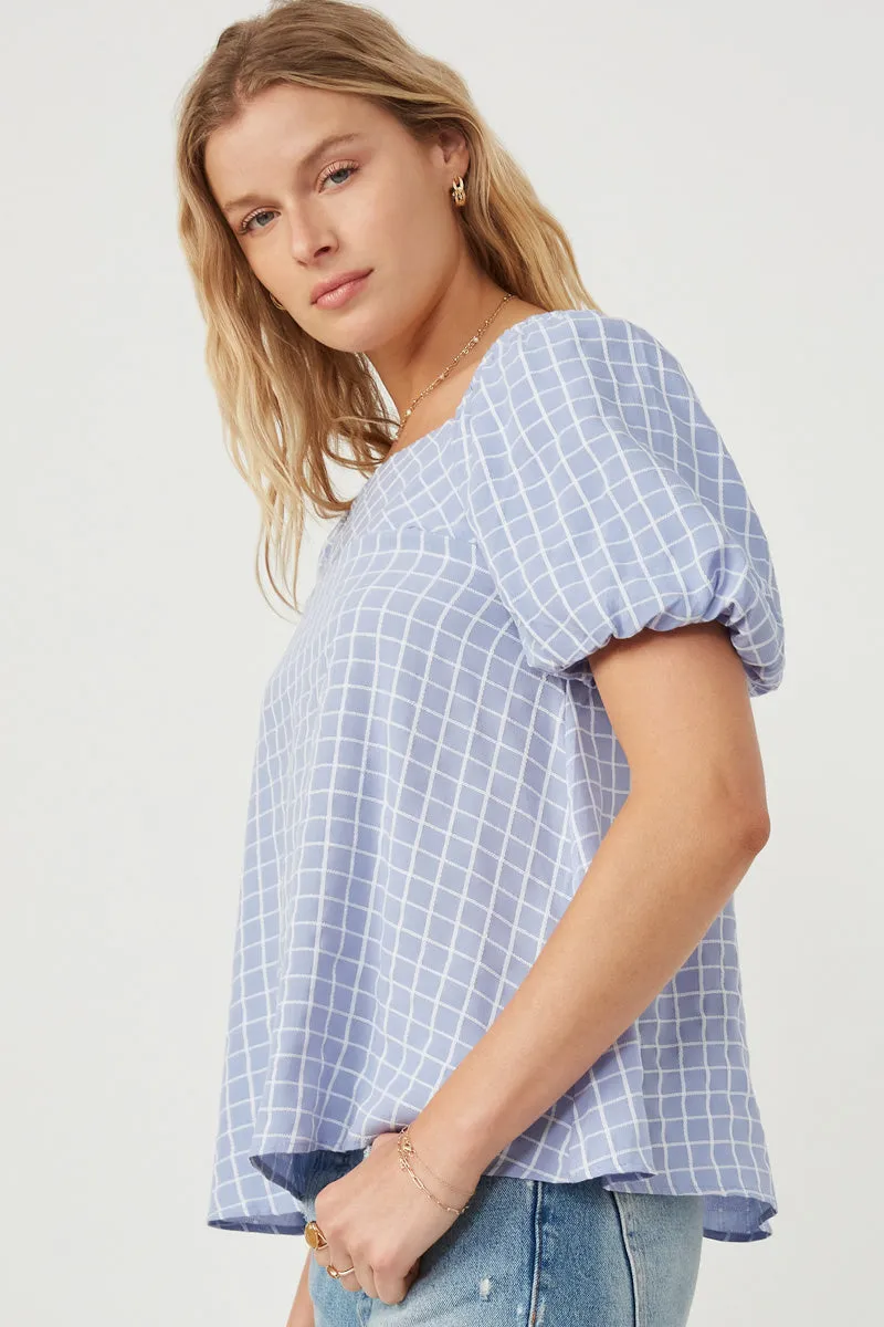 Womens Textured Plaid Square Neck Puff Sleeve Top sold by Hayden product image thumbnail 4