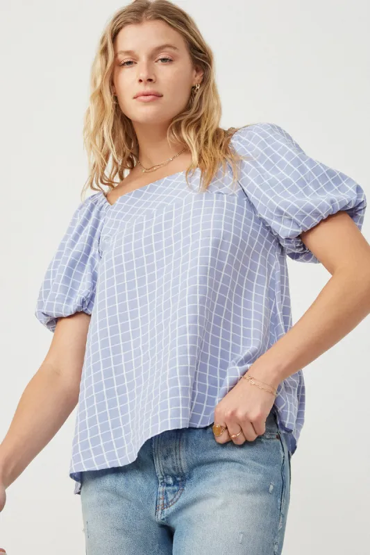 Womens Textured Plaid Square Neck Puff Sleeve Top sold by Hayden