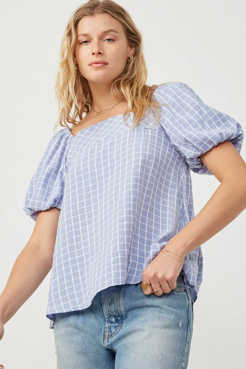 Womens Textured Plaid Square Neck Puff Sleeve Top sold by Hayden