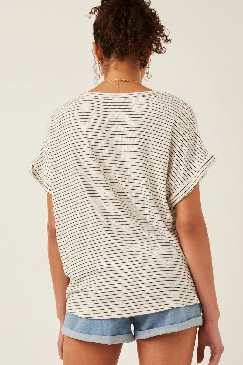 Womens Texture Ribbed Stripe Henley Top sold by Hayden product image thumbnail 4