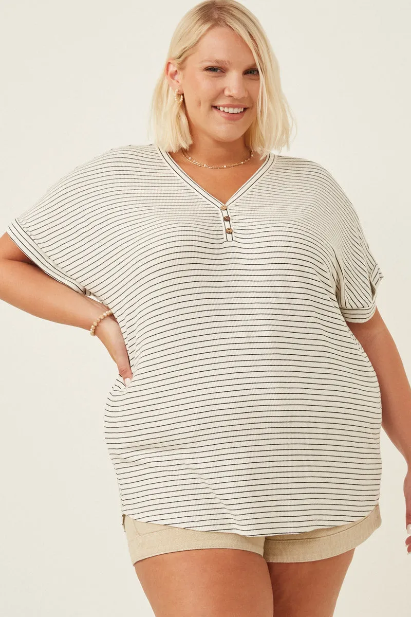 Womens Texture Ribbed Stripe Henley Top sold by Hayden product image thumbnail 2