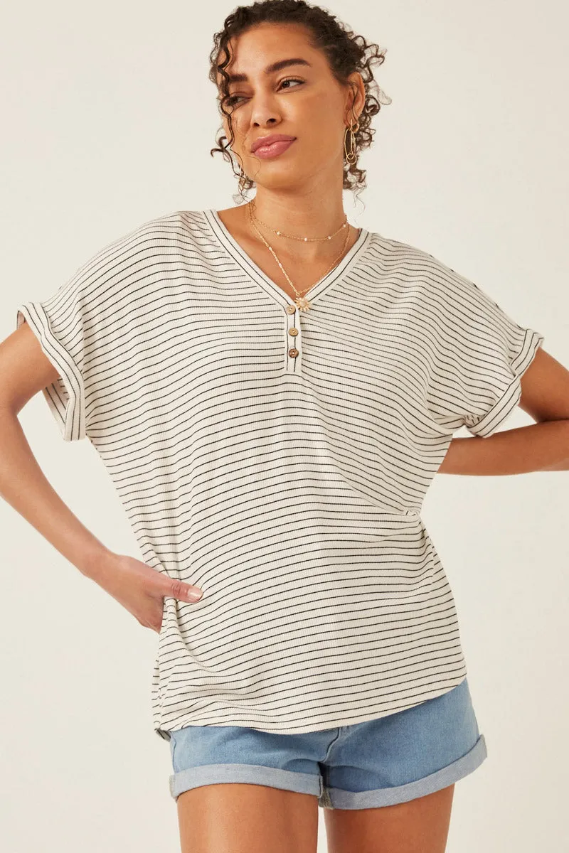 Womens Texture Ribbed Stripe Henley Top sold by Hayden product image thumbnail 3