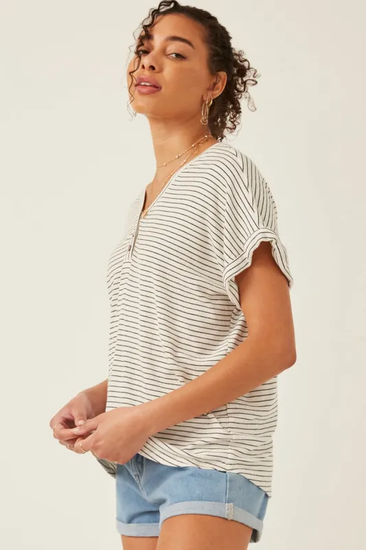Womens Texture Ribbed Stripe Henley Top sold by Hayden