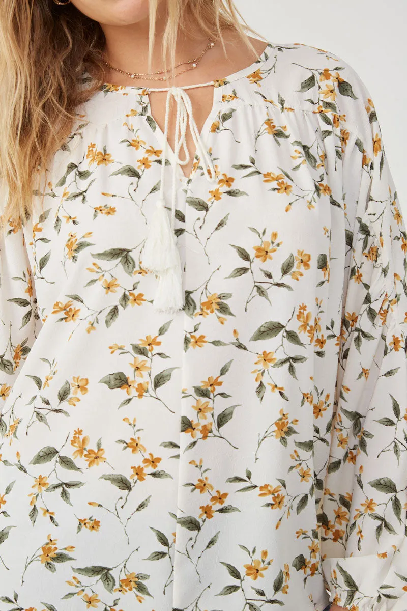 Womens Floral Tasseled Gathered Dolman Top sold by Hayden product image thumbnail 4