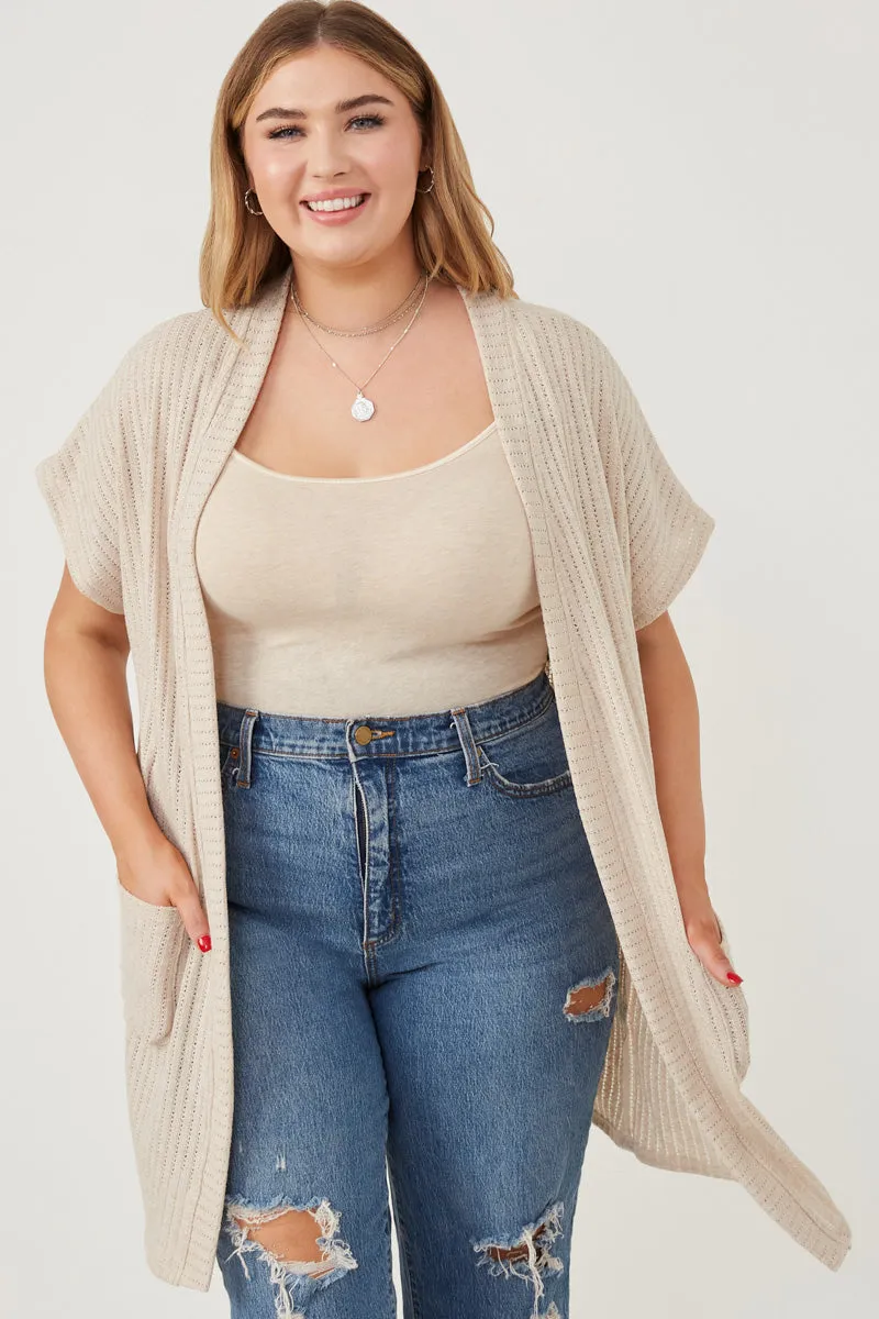 Womens Short Sleeve Pocketed Pointelle Knit Open Cardigan sold by Hayden product image thumbnail 2