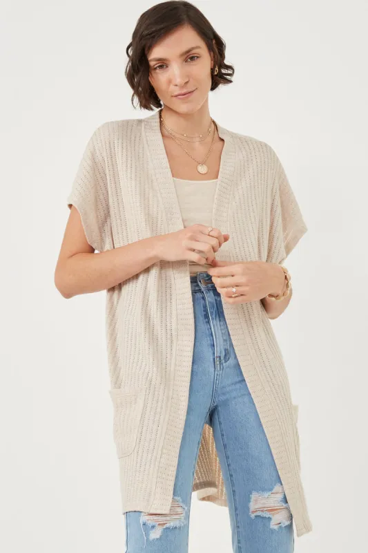 Womens Short Sleeve Pocketed Pointelle Knit Open Cardigan sold by Hayden