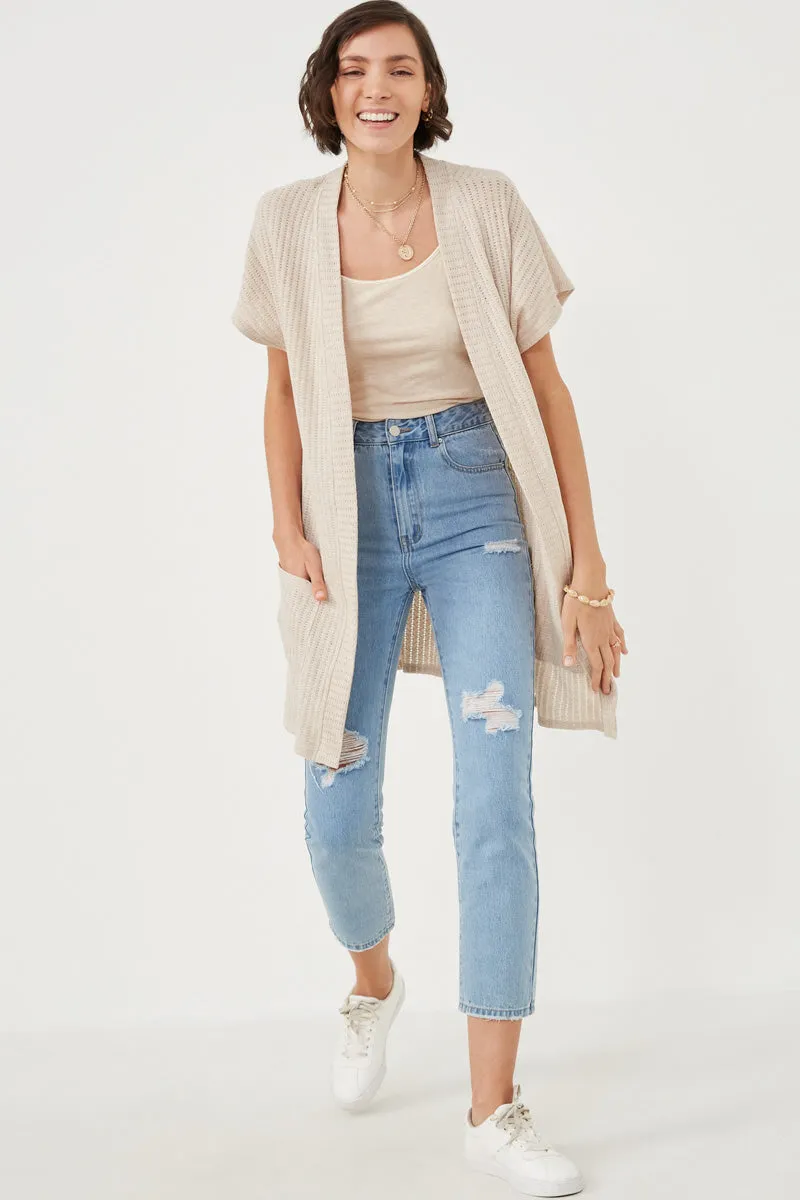 Womens Short Sleeve Pocketed Pointelle Knit Open Cardigan sold by Hayden product image thumbnail 3