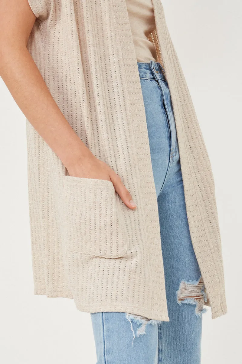 Womens Short Sleeve Pocketed Pointelle Knit Open Cardigan sold by Hayden product image thumbnail 4