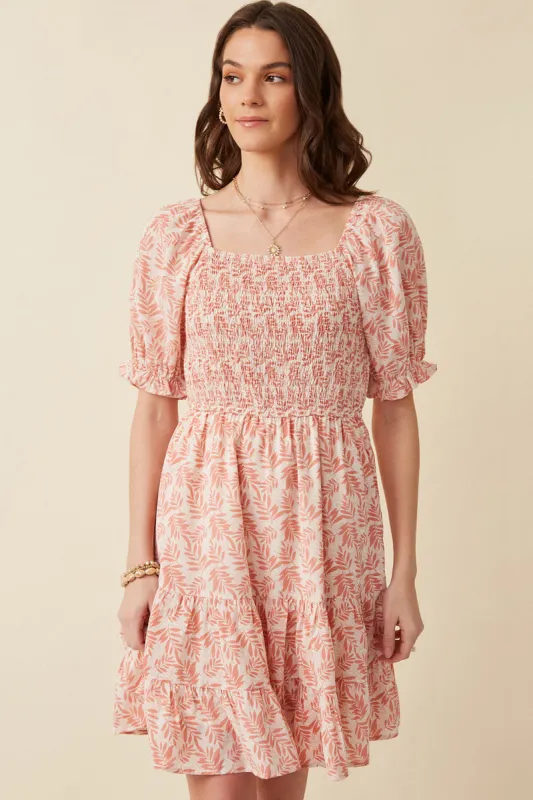 Womens Botanical Print Smocked Square Neck Dress sold by Hayden