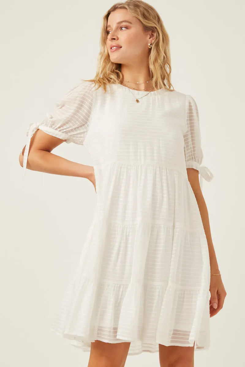 Womens Textured Stripe Tie Sleeve Tiered Dress sold by Hayden product image thumbnail 3