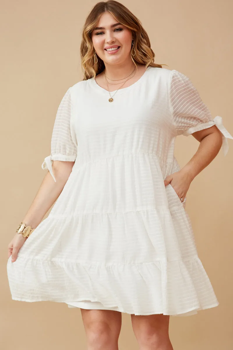 Womens Textured Stripe Tie Sleeve Tiered Dress sold by Hayden product image thumbnail 2