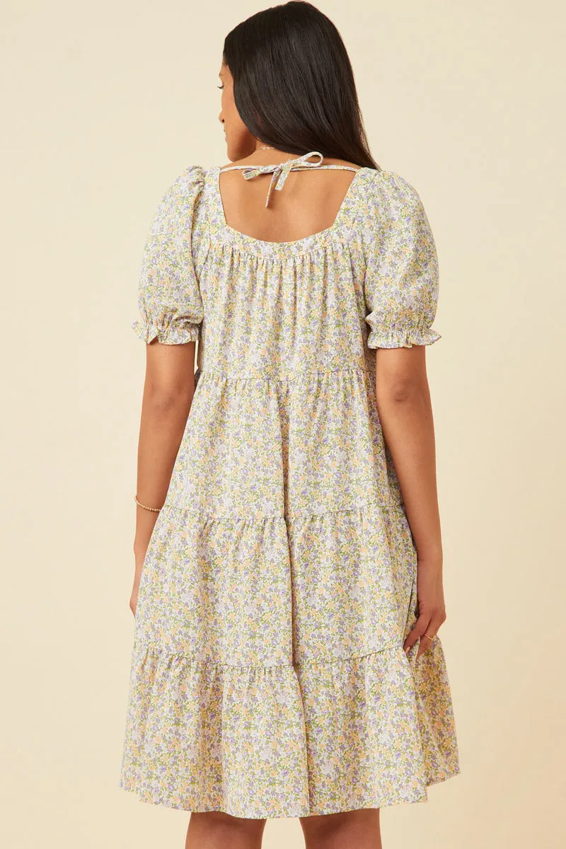 Womens Ditsy Floral Square Neck Tiered Mini Dress sold by Hayden product image thumbnail 5