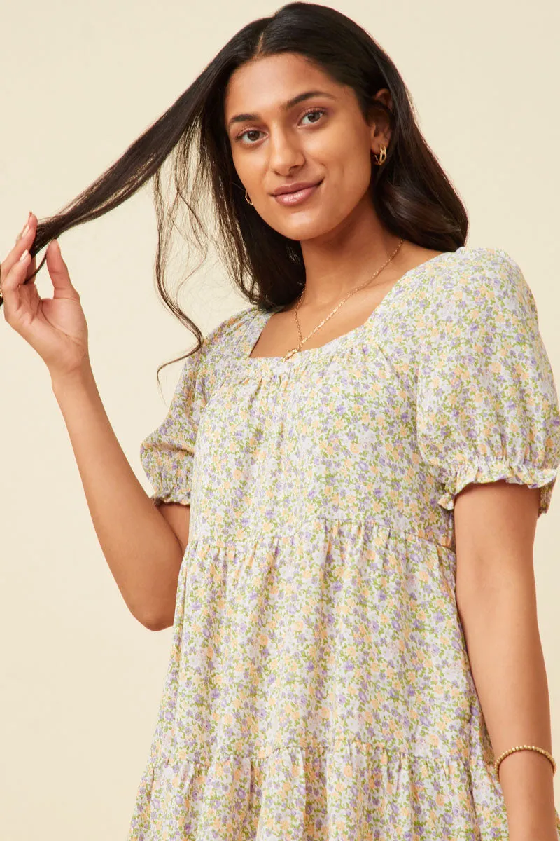 Womens Ditsy Floral Square Neck Tiered Mini Dress sold by Hayden product image thumbnail 4