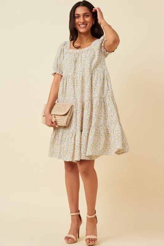 Womens Ditsy Floral Square Neck Tiered Mini Dress sold by Hayden