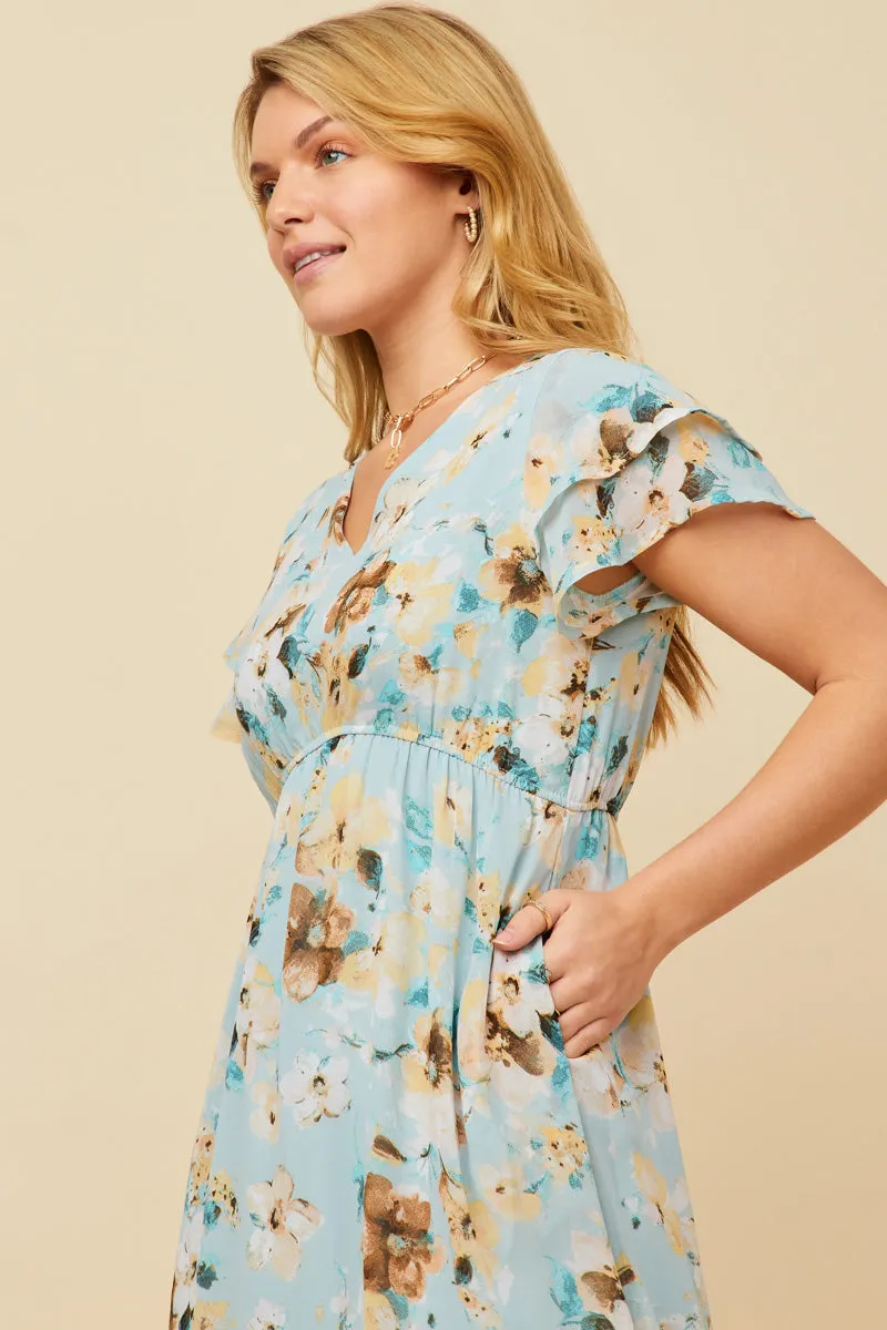 Womens Romantic Floral Flutter Sleeve V Neck Midi Dress sold by Hayden product image thumbnail 4