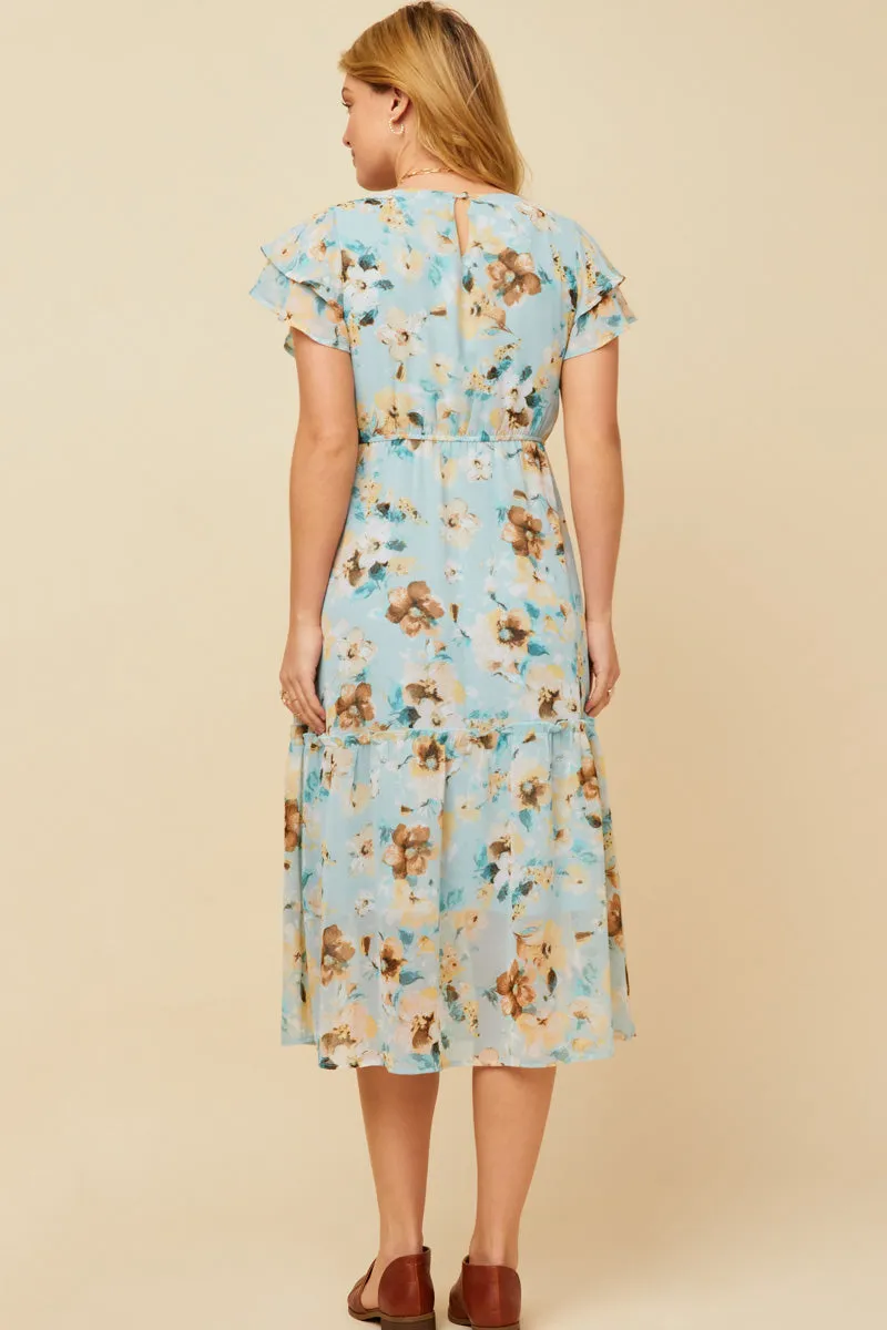 Womens Romantic Floral Flutter Sleeve V Neck Midi Dress sold by Hayden product image thumbnail 5