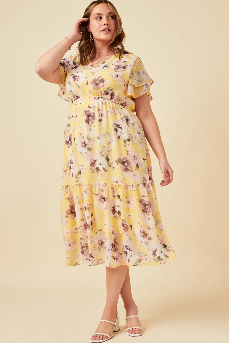 Womens Romantic Floral Flutter Sleeve V Neck Midi Dress sold by Hayden product image thumbnail 2