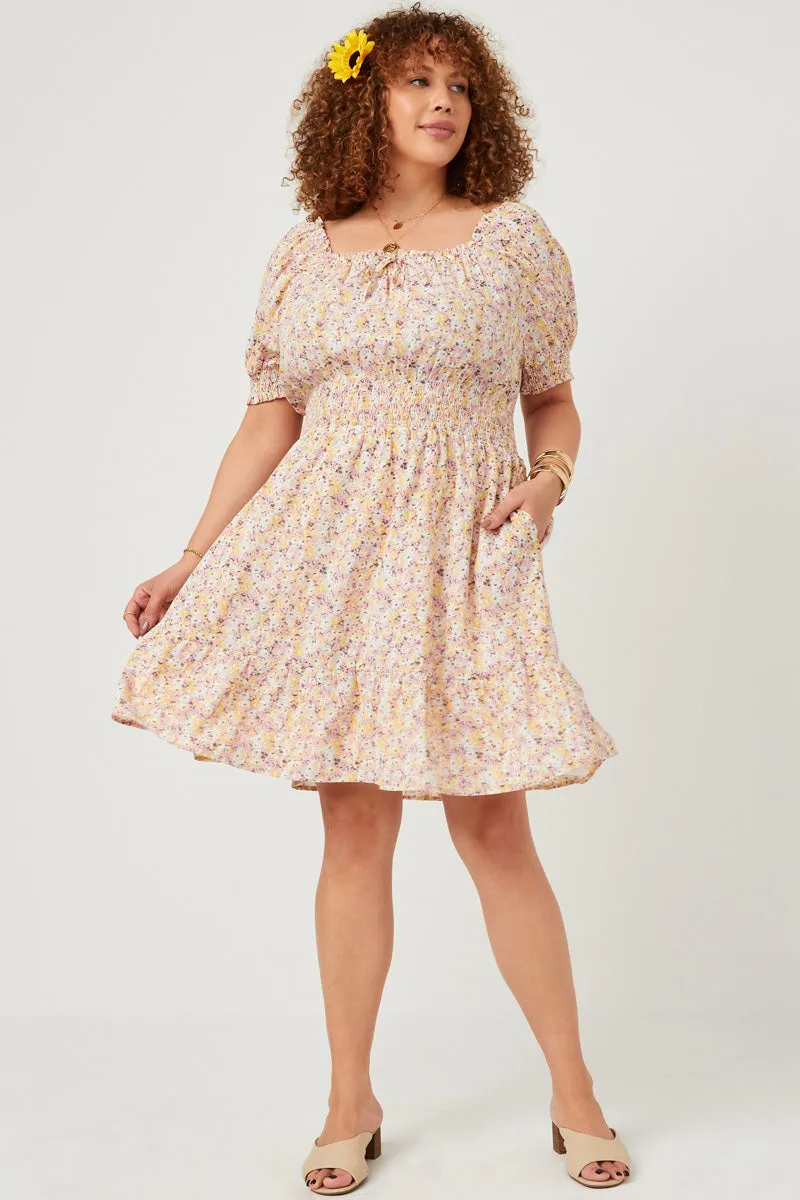 Womens Floral Tie Front Smocked Waist Square Neck Dress sold by Hayden product image thumbnail 2