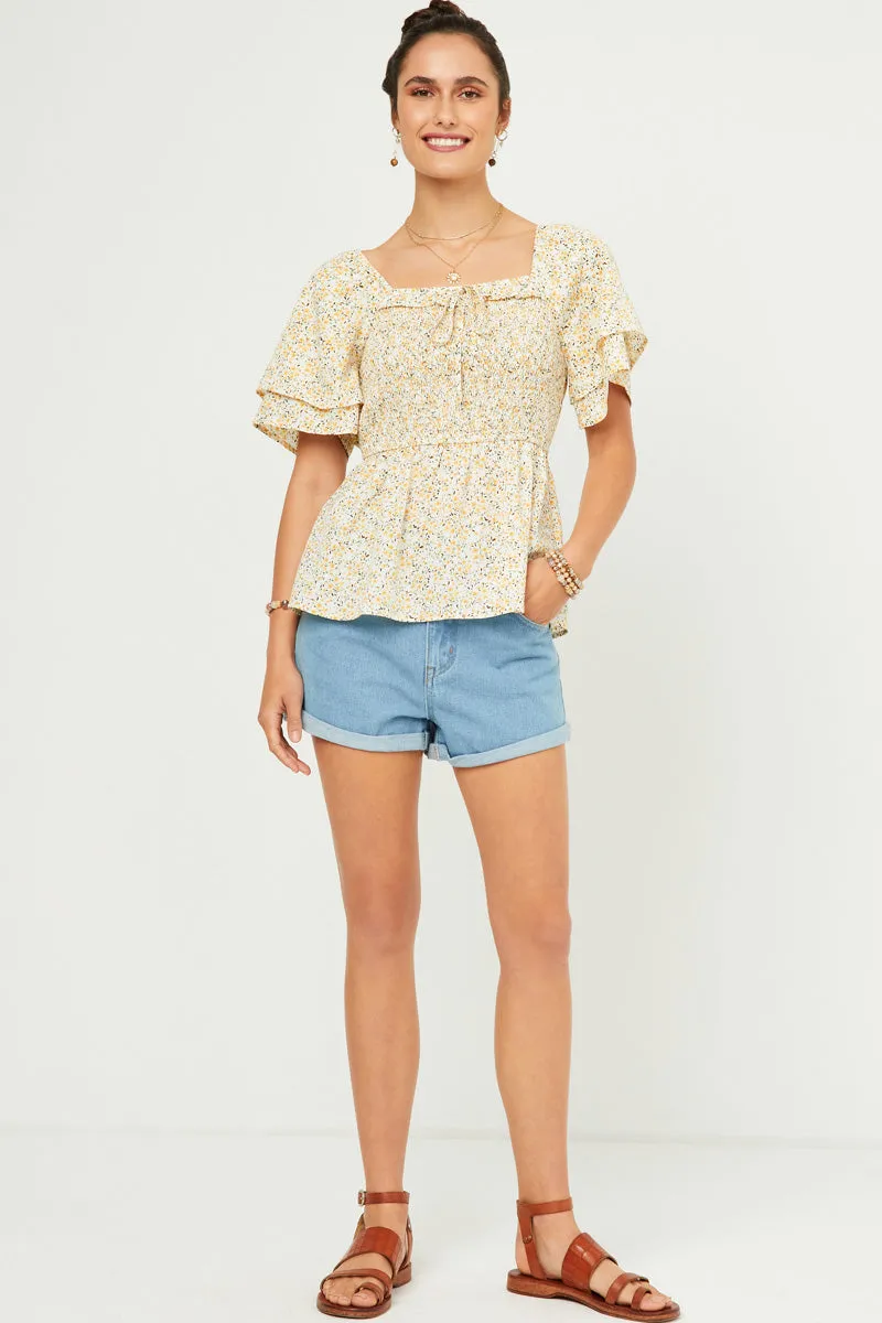 Womens Ditsy Floral Smocked Layered Sleeve Top sold by Hayden product image thumbnail 3