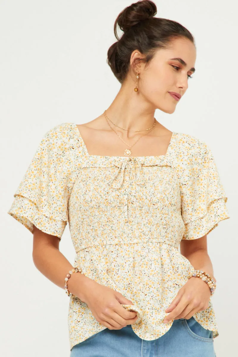 Womens Ditsy Floral Smocked Layered Sleeve Top sold by Hayden