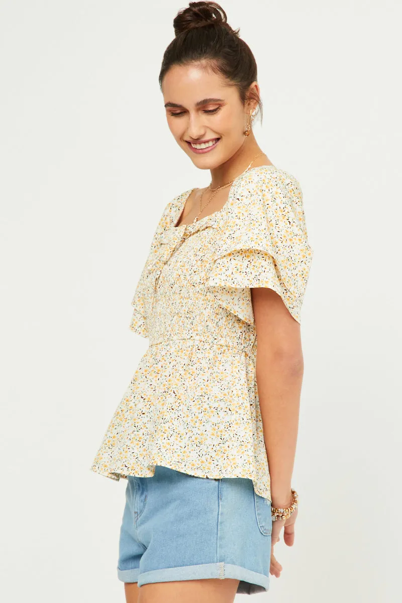 Womens Ditsy Floral Smocked Layered Sleeve Top sold by Hayden product image thumbnail 5