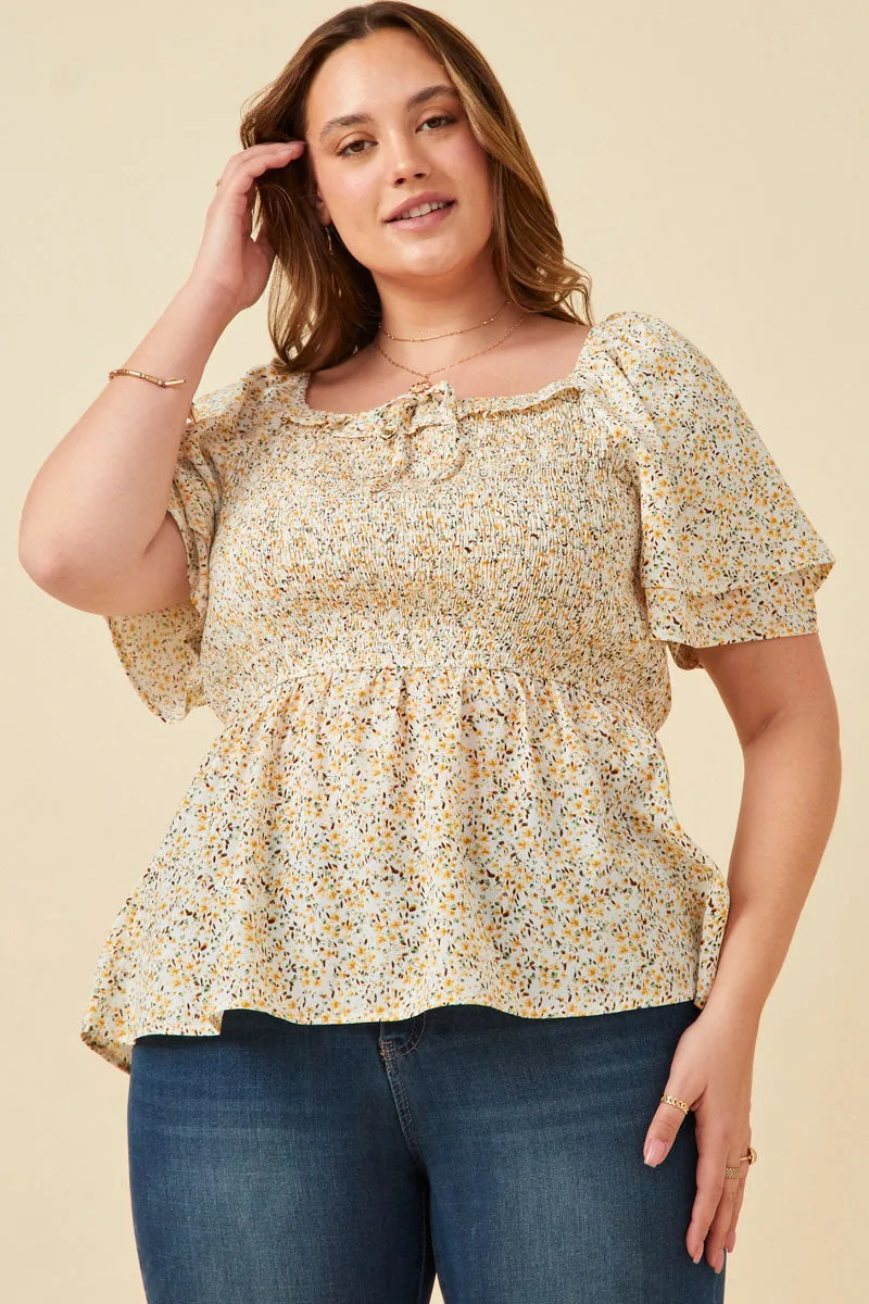 Womens Ditsy Floral Smocked Layered Sleeve Top sold by Hayden product image thumbnail 2