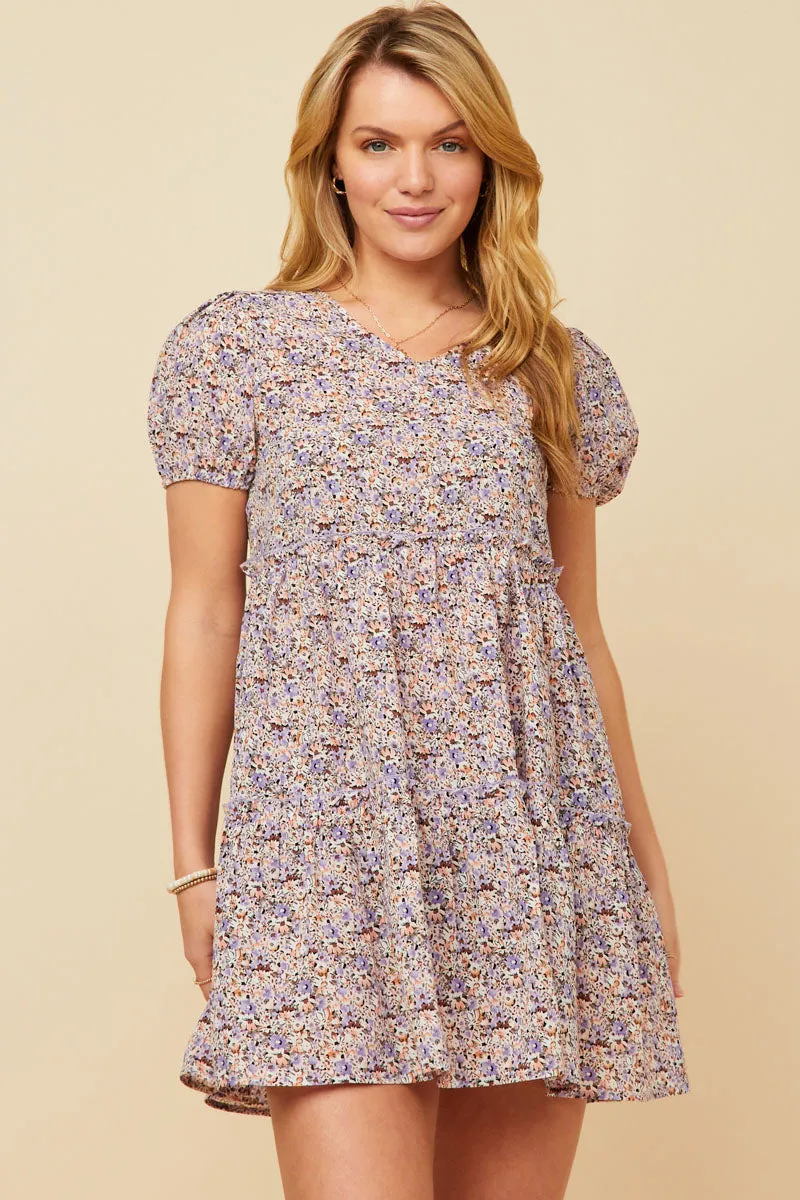 Womens Ditsy Floral Tiered Puff Sleeve V Neck Dress sold by Hayden product image thumbnail 3