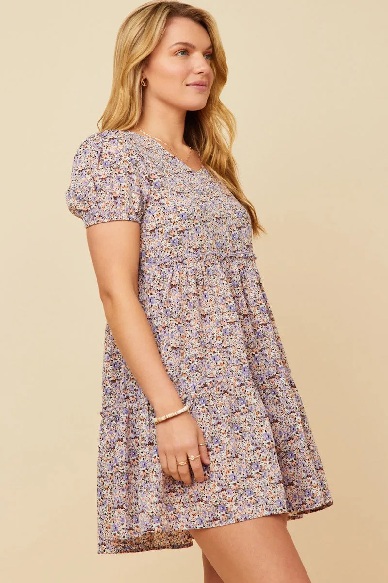Womens Ditsy Floral Tiered Puff Sleeve V Neck Dress sold by Hayden product image thumbnail 4