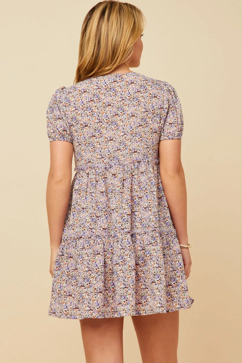 Womens Ditsy Floral Tiered Puff Sleeve V Neck Dress sold by Hayden product image thumbnail 5