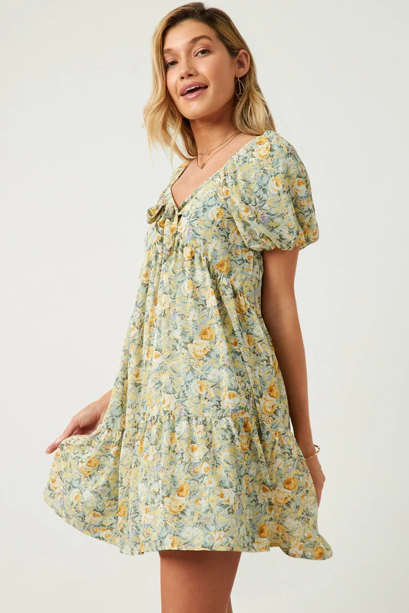 Womens Floral Puff Sleeve Tie Front Tiered Dress sold by Hayden product image thumbnail 4