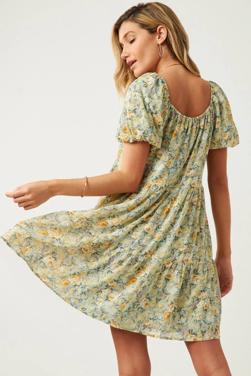 Womens Floral Puff Sleeve Tie Front Tiered Dress sold by Hayden product image thumbnail 5