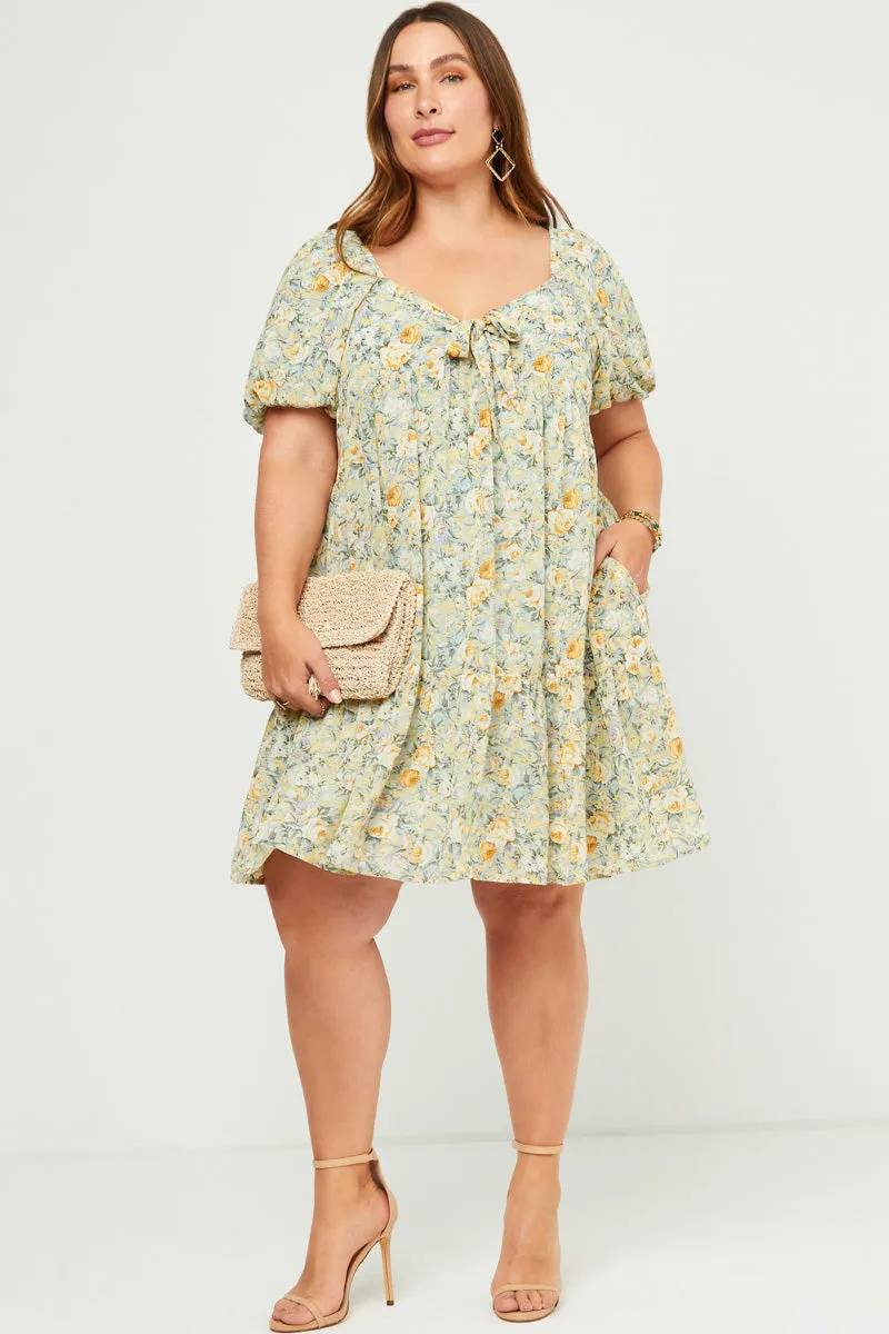 Womens Floral Puff Sleeve Tie Front Tiered Dress sold by Hayden product image thumbnail 2