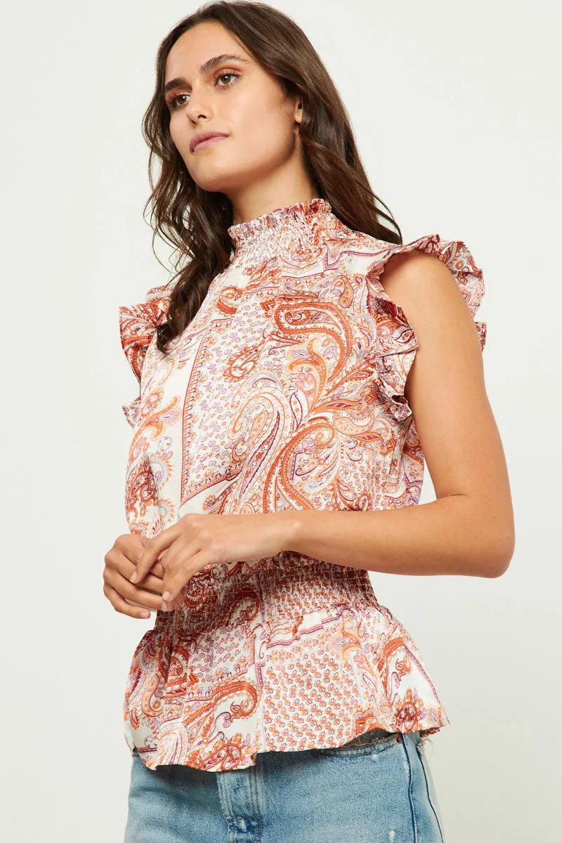 Womens Paisley Print Smocked Neck Tank sold by Hayden product image thumbnail 4