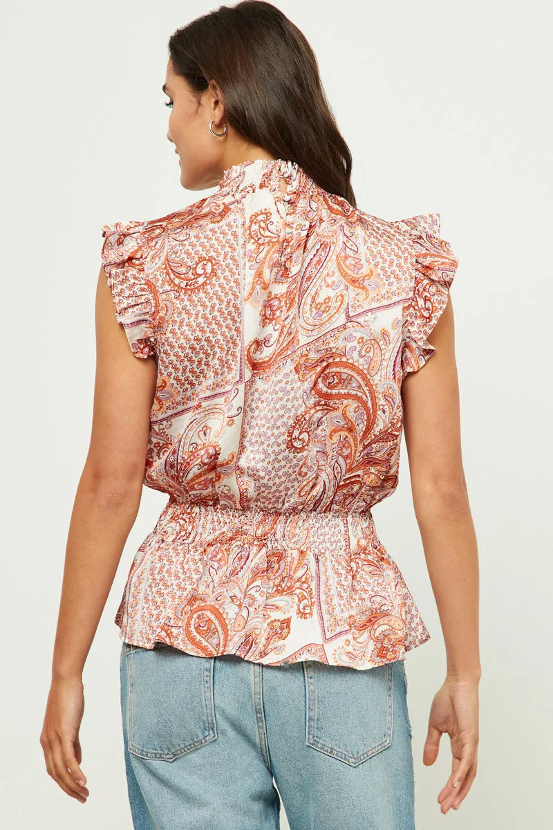 Womens Paisley Print Smocked Neck Tank sold by Hayden product image thumbnail 5