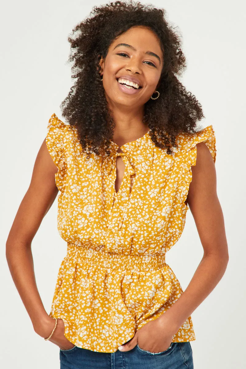 Womens Smock Waist Ruffled Tie Neck Tank sold by Hayden