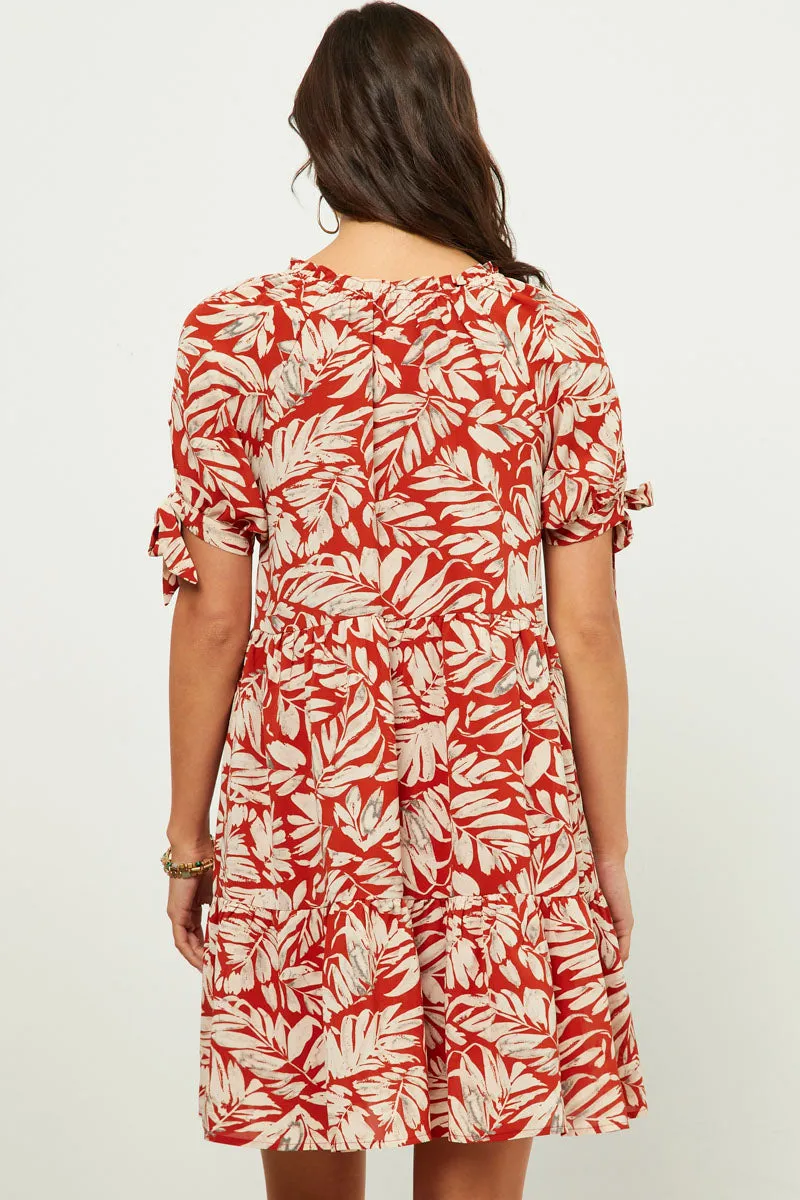 Womens Tie Sleeve Botanical Print Tie Neck Dress sold by Hayden product image thumbnail 4