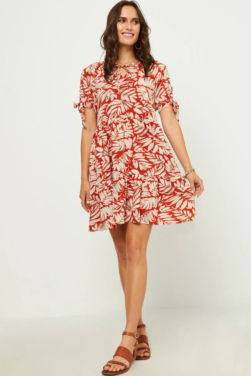 Womens Tie Sleeve Botanical Print Tie Neck Dress sold by Hayden
