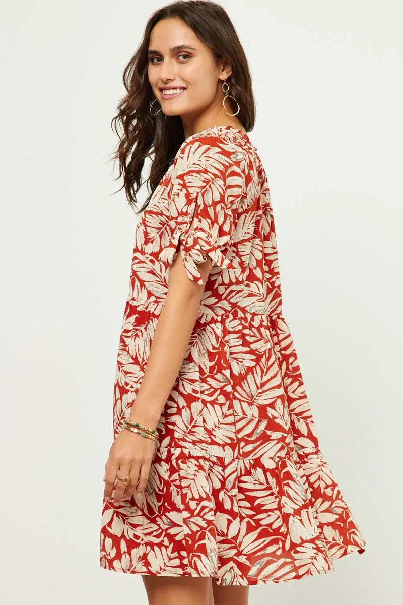 Womens Tie Sleeve Botanical Print Tie Neck Dress sold by Hayden product image thumbnail 5