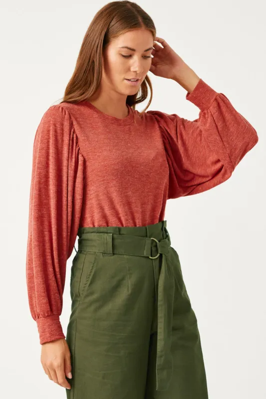 Womens Exaggerated Puff Sleeve Long Sleeve Knit Top sold by Hayden