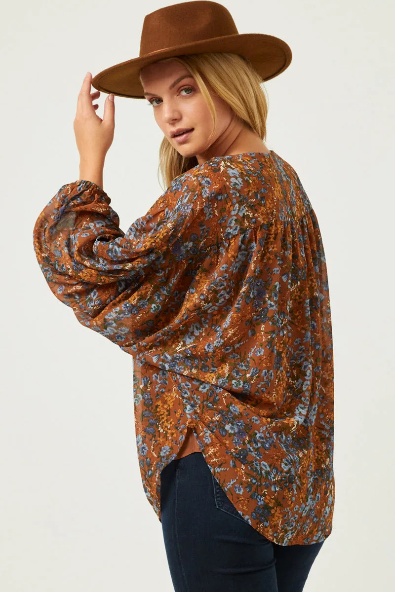 Womens Floral Printed Tasseled Dolman Top sold by Hayden product image thumbnail 4