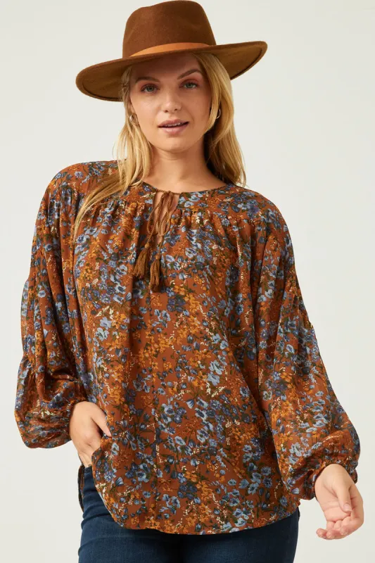 Womens Floral Printed Tasseled Dolman Top sold by Hayden