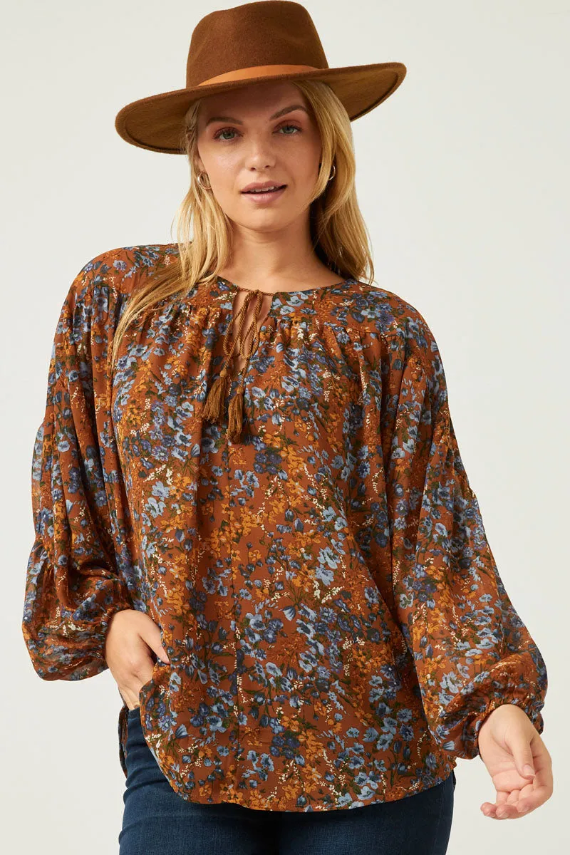 Womens Floral Printed Tasseled Dolman Top sold by Hayden