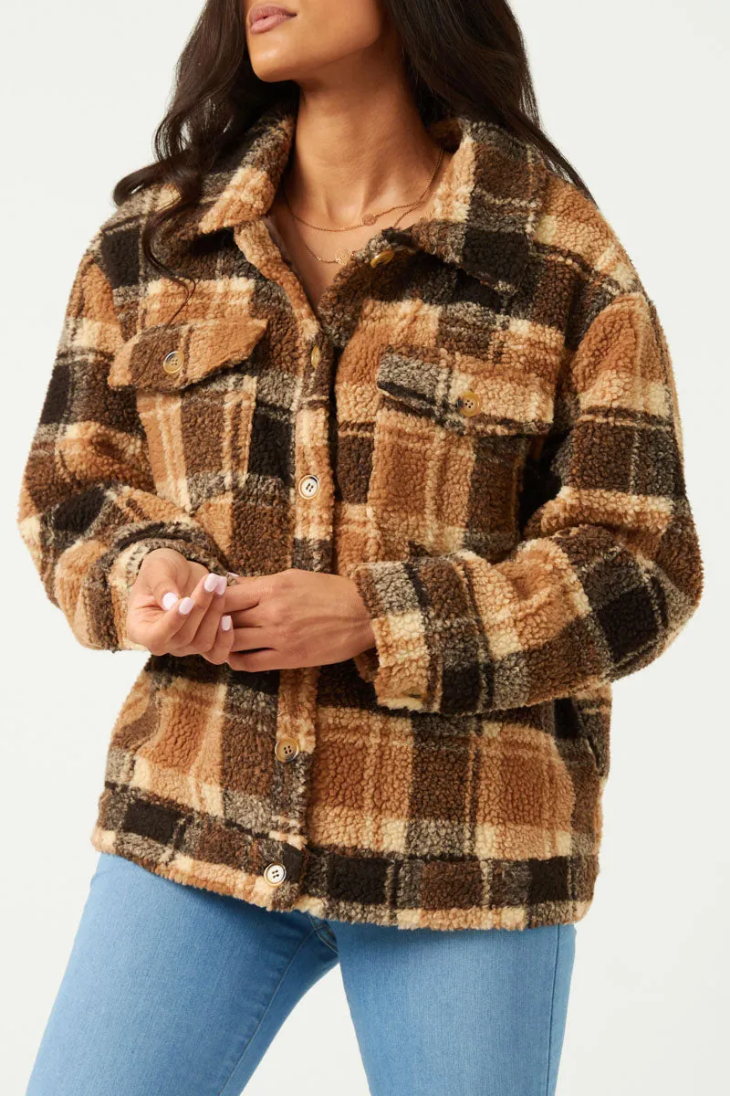 Womens Plaid Fleece Button Up Jacket sold by Hayden product image thumbnail 4