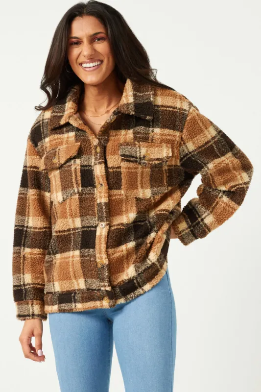 Womens Plaid Fleece Button Up Jacket sold by Hayden