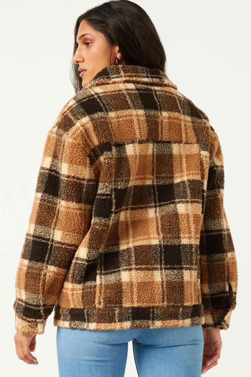 Womens Plaid Fleece Button Up Jacket sold by Hayden product image thumbnail 5