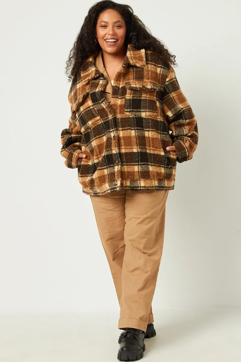 Womens Plaid Fleece Button Up Jacket sold by Hayden product image thumbnail 2