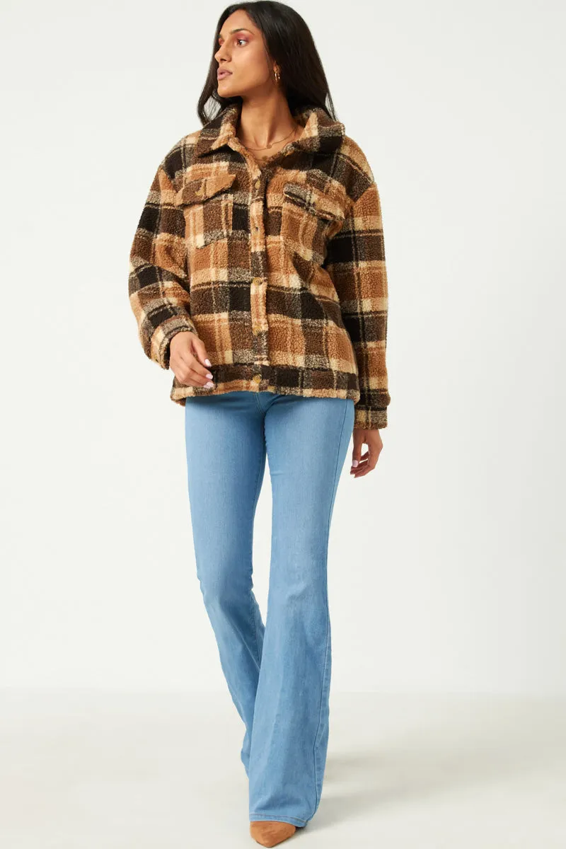 Womens Plaid Fleece Button Up Jacket sold by Hayden product image thumbnail 3